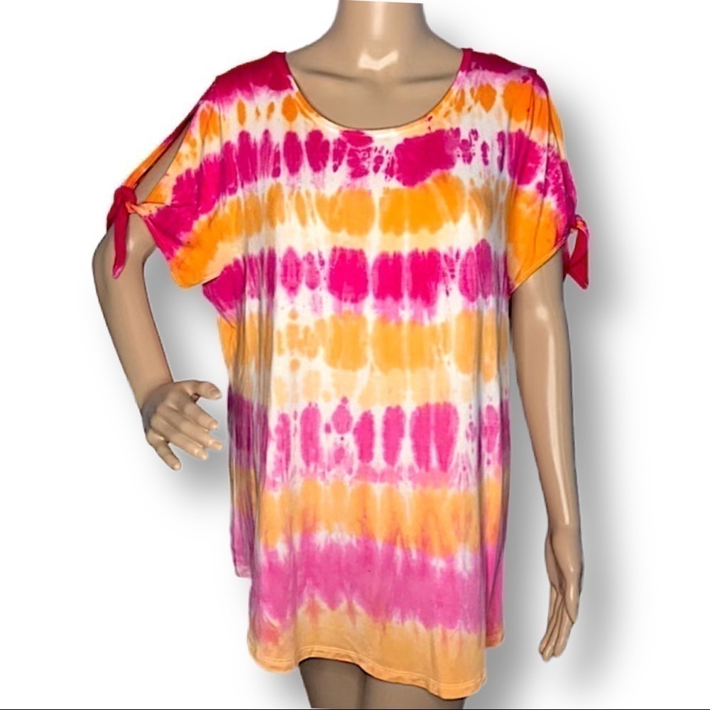 tie dye shirt festival top boho ombre shibori split sleeve blouse tee  XL